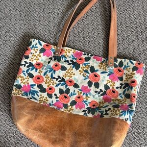 Floral Canvas and Leather Tote Bag